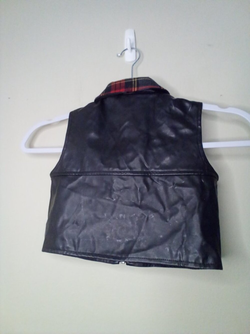 BB Collections Faux Leather Vest Kids Girls 4 Full Zip Sleeveless Plaid Pockets - Picture 11 of 14